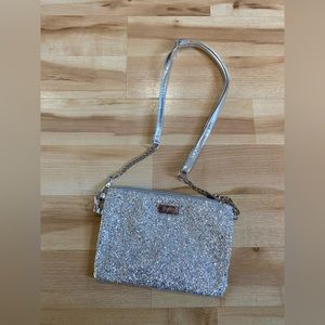 Justice Silver Metallic Glitter Purse with Adjustable & Removable Straps OS